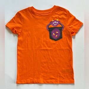 Cat & Jack Orange Halloween Shirt with Monster & Candy Corn Pocket Detail, NWOT
